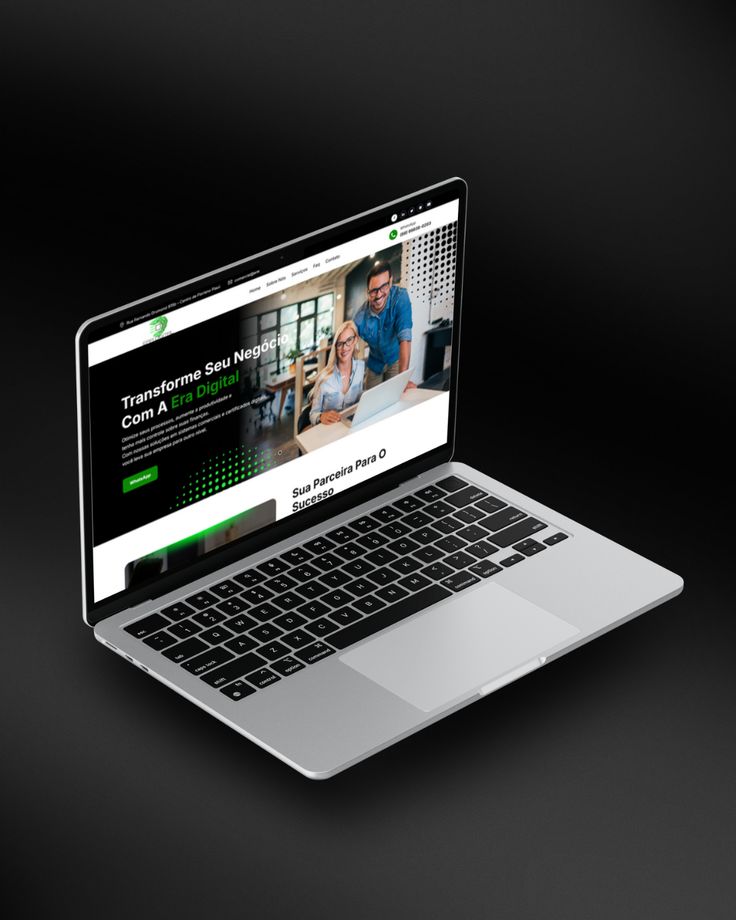a laptop mock-up with a website dashboard and black background